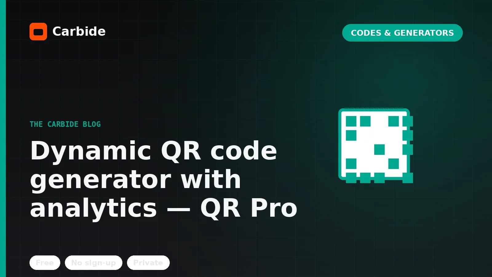 Dynamic QR code generator with analytics — QR Pro — Carbide blog illustration, Codes & Generators