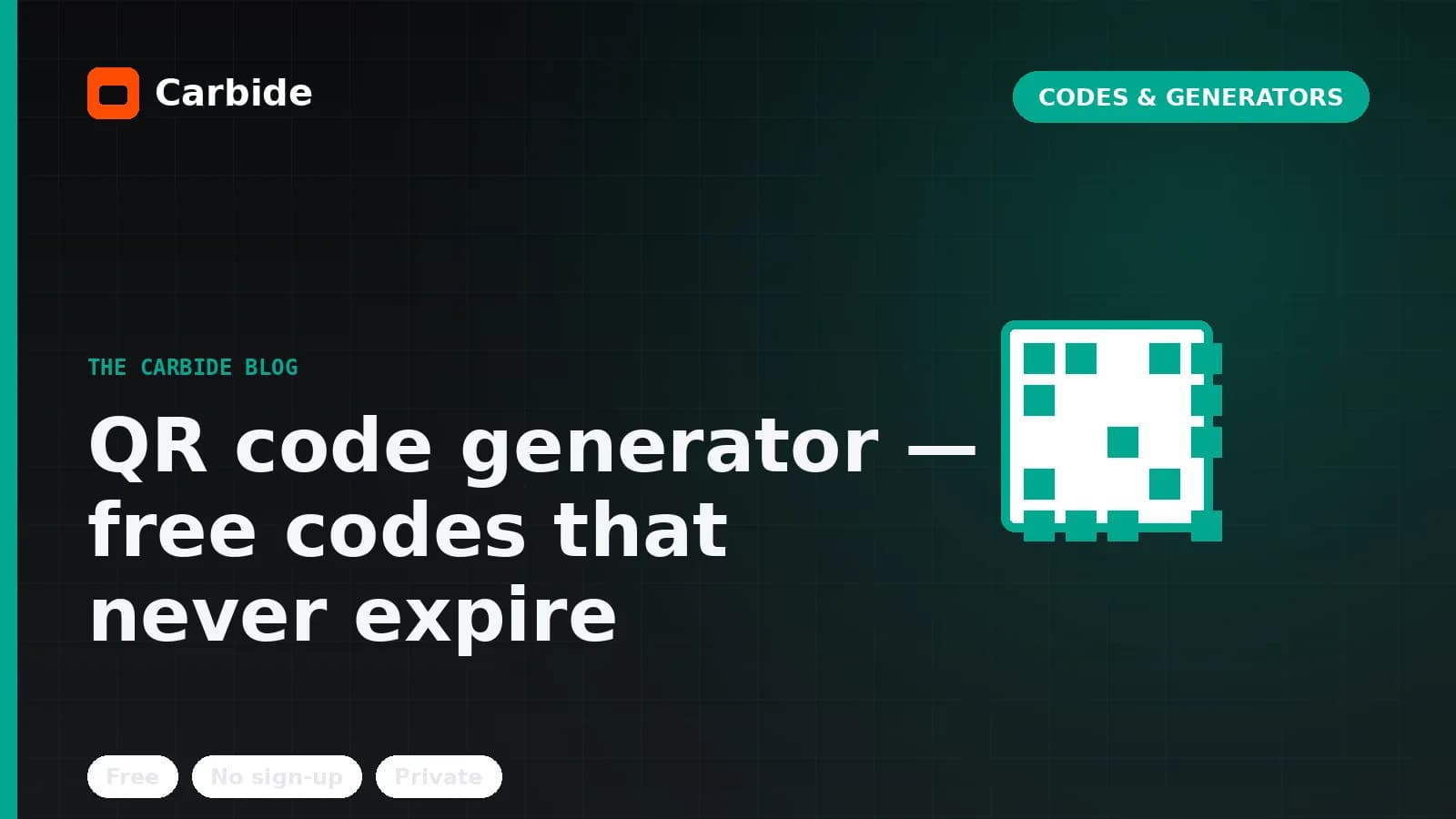 QR code generator — free codes that never expire — Carbide blog illustration, Codes & Generators