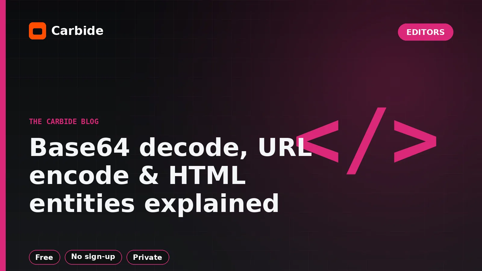 Base64 decode, URL encode & HTML entities explained — Carbide blog illustration, Editors