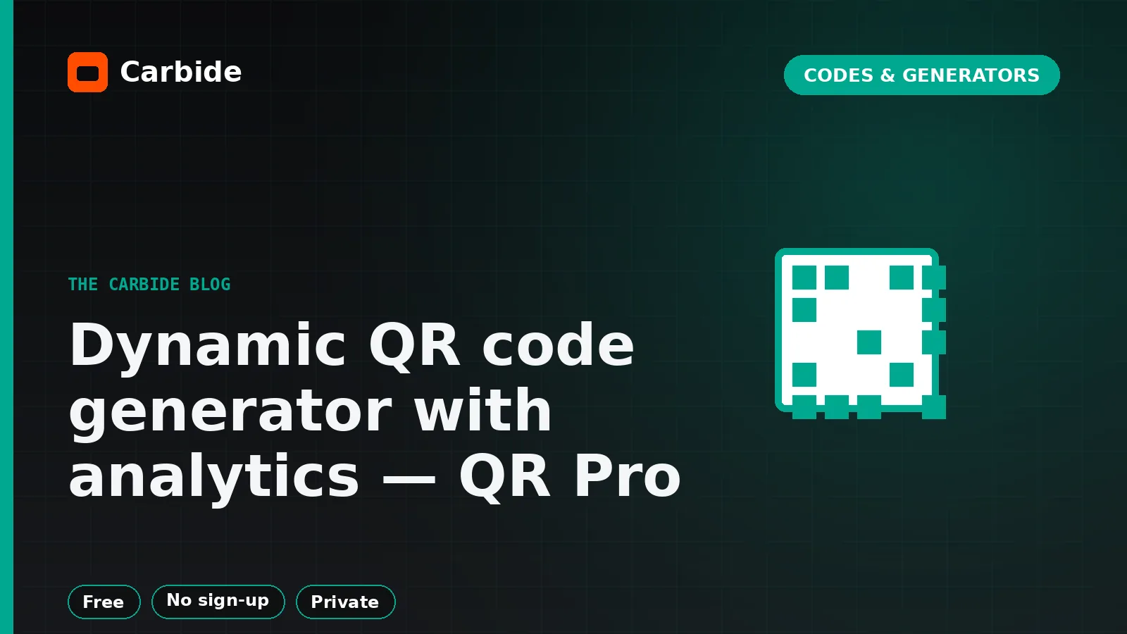 Dynamic QR code generator with analytics — QR Pro — Carbide blog illustration, Codes & Generators