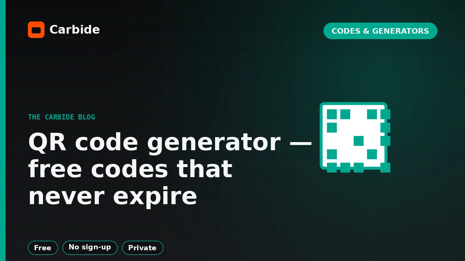 QR code generator — free codes that never expire — Carbide blog illustration, Codes & Generators