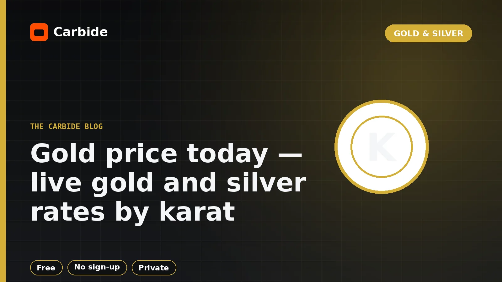 Gold price today — live gold and silver rates by karat — Carbide blog illustration, Gold & Silver