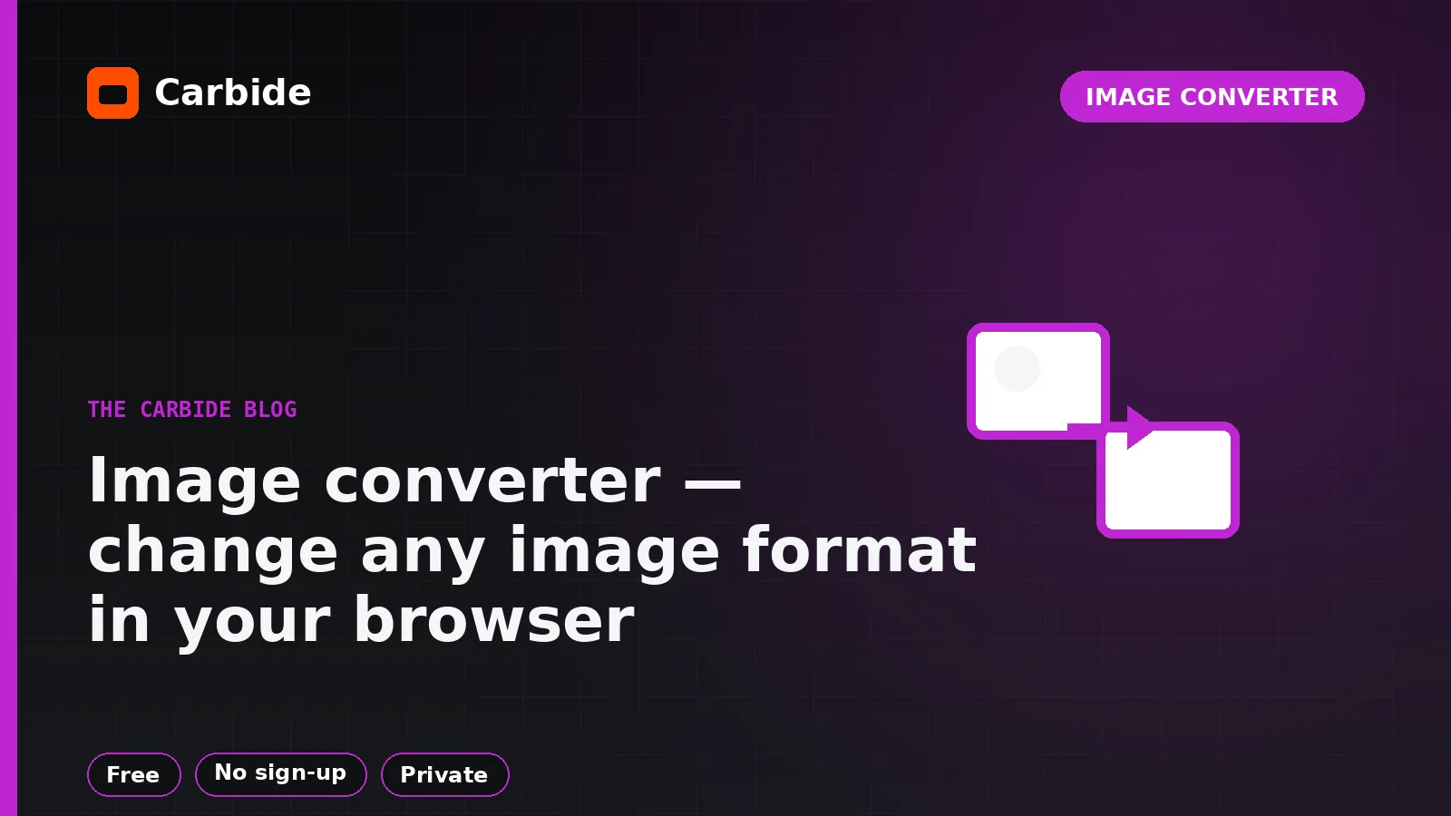 Image converter — change any image format in your browser — Carbide blog illustration, Image Converter