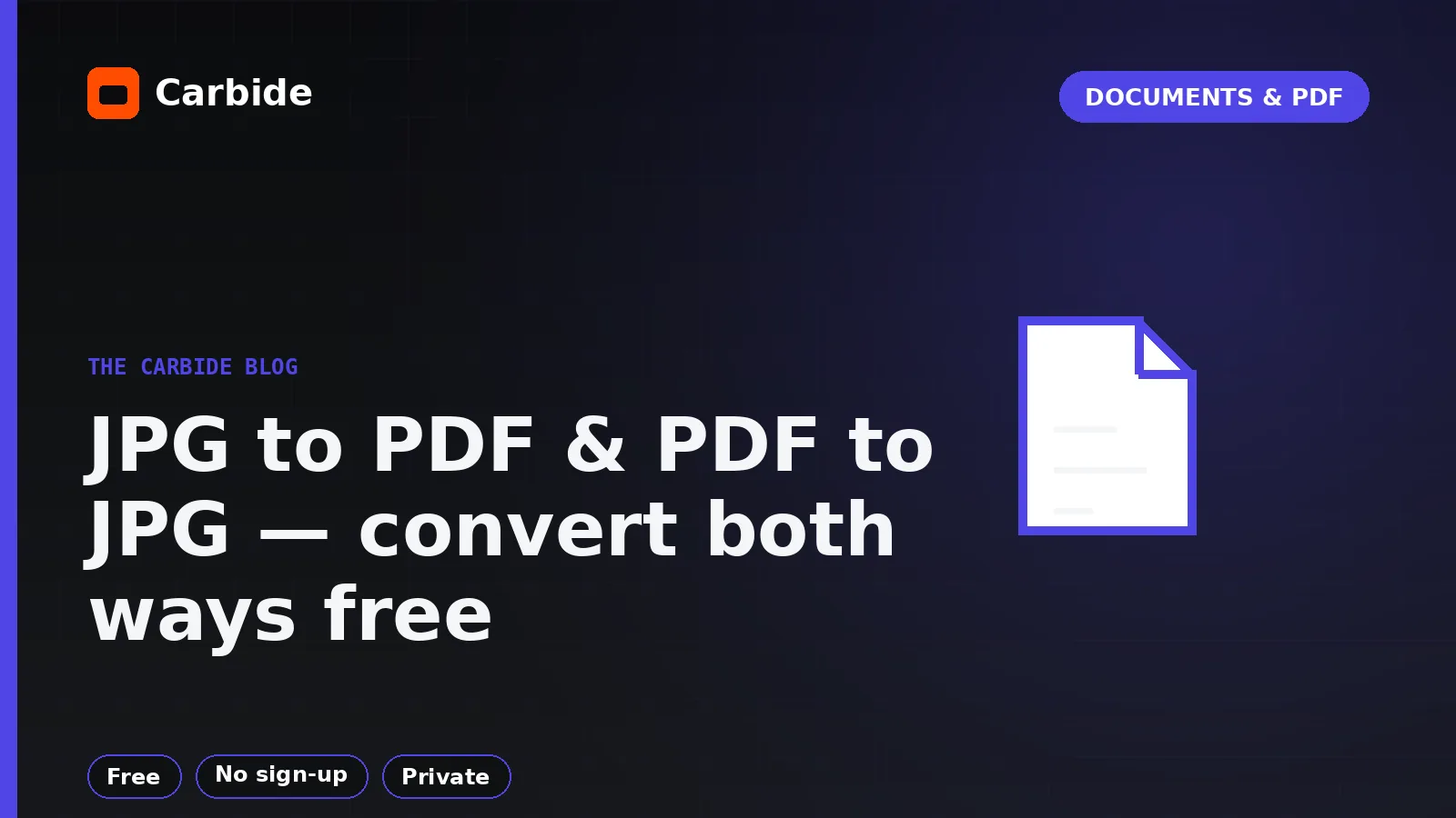 JPG to PDF & PDF to JPG — convert both ways free — Carbide blog illustration, Documents & PDF