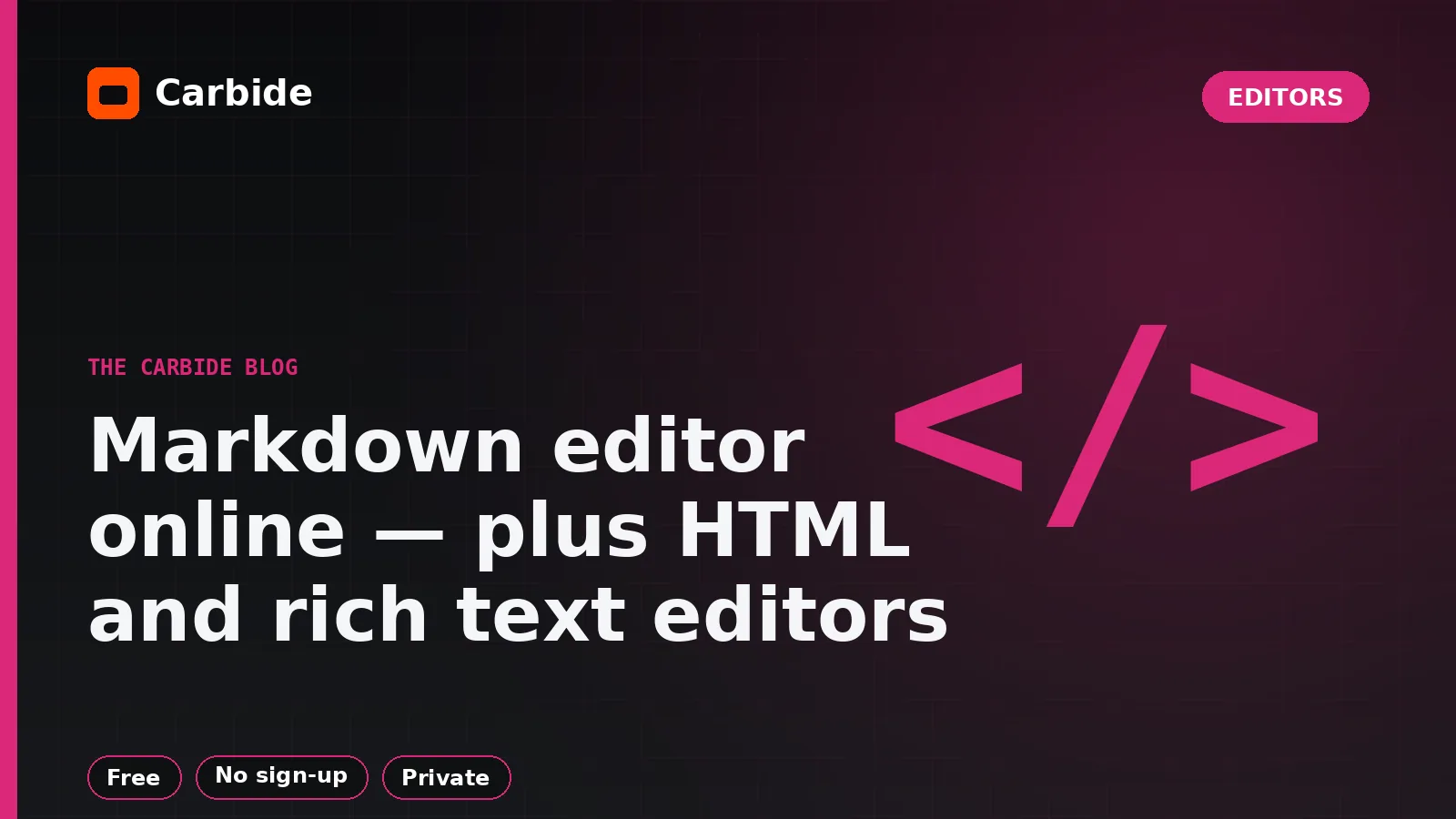 محرر ماركداون اون لاين — مع محرر HTML ونصوص منسقة — صورة توضيحية من مدوّنة Carbide، المحررات
