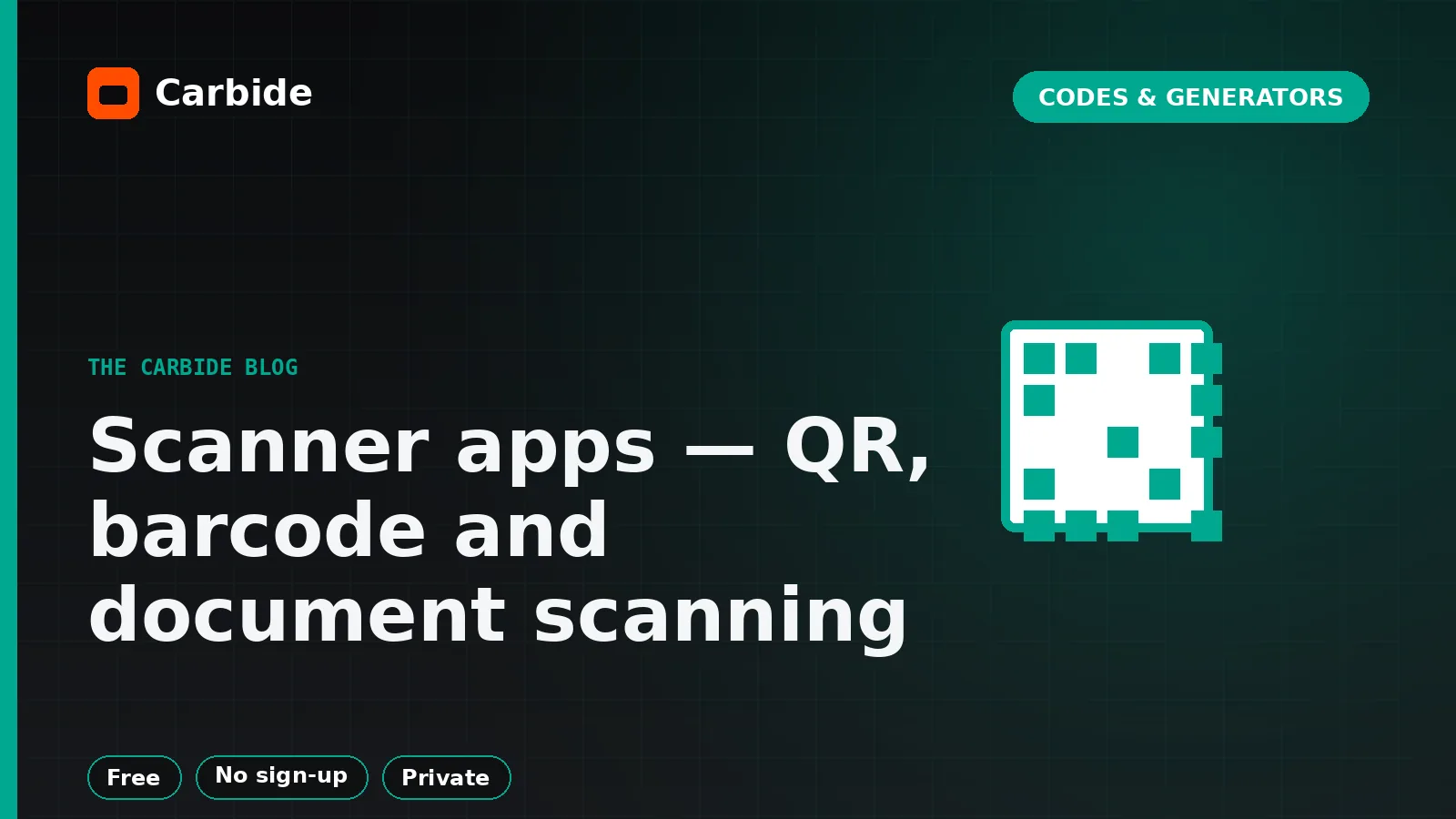 Scanner apps — QR, barcode and document scanning — Carbide blog illustration, Codes & Generators
