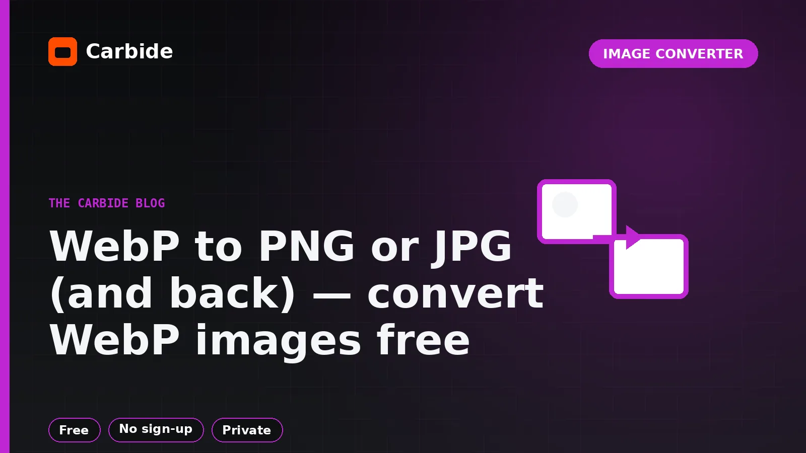 WebP to PNG or JPG (and back) — convert WebP images free — Carbide blog illustration, Image Converter